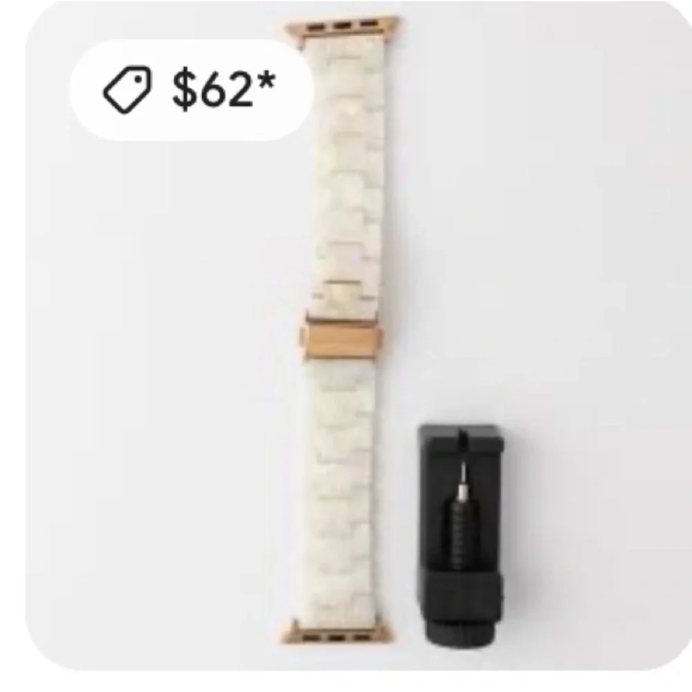 White Pearl Resin Apple Watch Band with Rose Gold Adapters